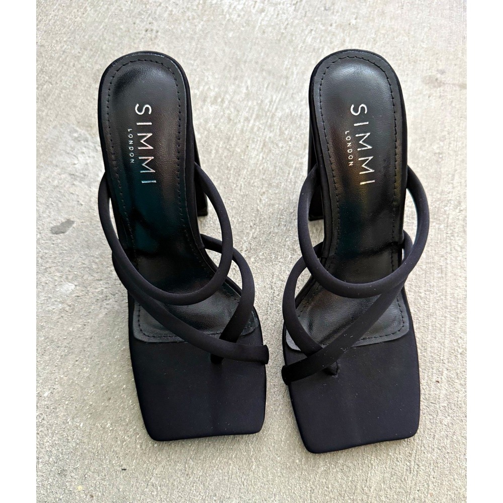 SIMMI London Women's Black Strappy Slip-On Block Heel Sandals US 5 EU 36 UK 3